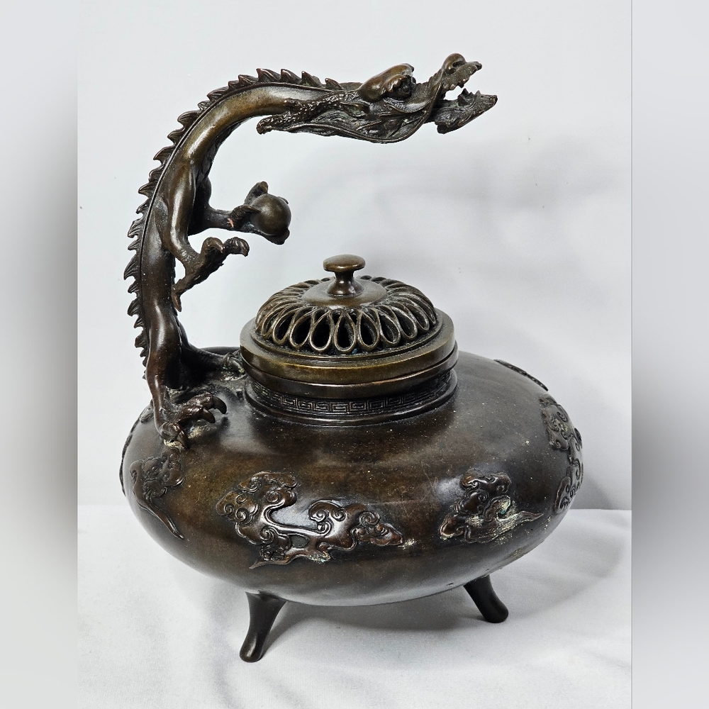 Ringling Museum of Art Japanese Chinese Bronze Lid Incense Censer Dragon Handle